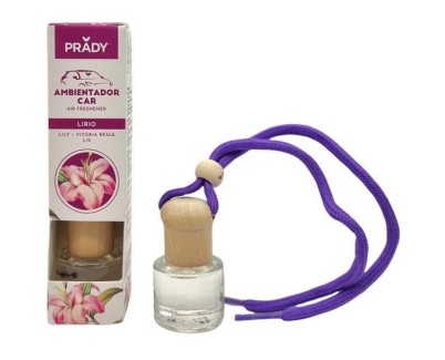 Prady Ambientador Coche Lily - Frasco de Cristal 6 ml y Cuerda para Espejo Retrovisor