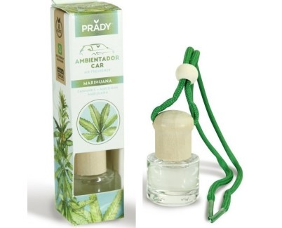 Prady Ambientador Coche Marihuana - Frasco de Cristal 6 ml y Cuerda para Espejo Retrovisor