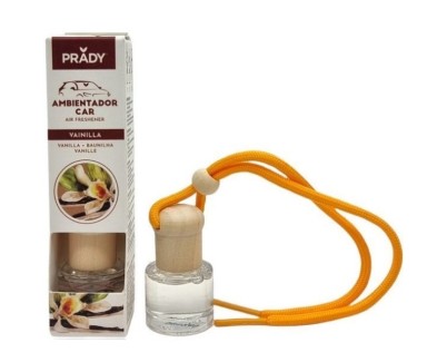 Prady Ambientador Coche Vainilla - Frasco de Cristal 6 ml y Cuerda para Espejo Retrovisor
