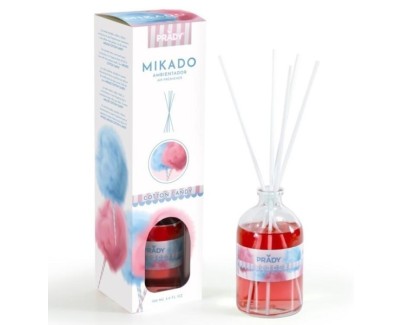 Prady Ambientador Mikado Algodon de Azucar - Frasco de Cristal 100ml y Varitas Difusoras
