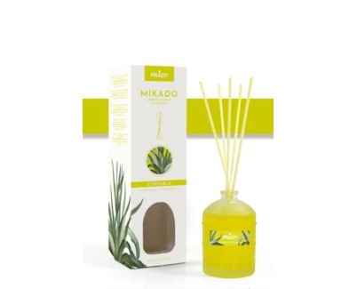 Prady Ambientador Mikado Citronela - Frasco de Cristal 100 ml y Varitas Difusoras