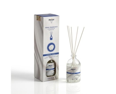 Prady Ambientador Mikado Crema Azul - Frasco de Cristal 100ml y Varitas Difusoras
