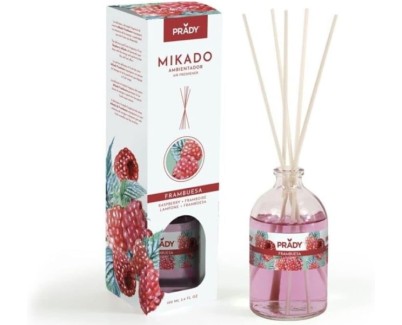 Prady Ambientador Mikado Frambuesa - Frasco de Cristal 100 ml y Varitas Difusoras