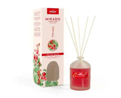 Prady Ambientador Mikado Frutos Rojos - Frasco de Cristal 100 ml y Varitas Difusoras
