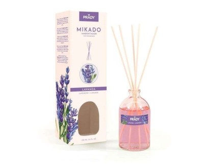 Prady Ambientador Mikado Lavanda - Frasco de Cristal 100ml y Varitas Difusoras