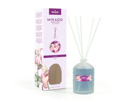 Prady Ambientador Mikado Lily - Frasco de Cristal 100 ml y Varitas Difusoras
