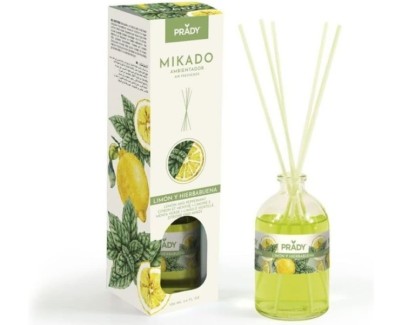 Prady Ambientador Mikado Limon y Hierbabuena - Frasco de Cristal 100 ml y Varitas Difusoras