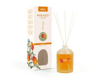 Prady Ambientador Mikado Mango - Frasco de Cristal 100 ml y Varitas Difusoras