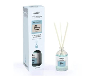 Prady Ambientador Mikado Neutralizador de Olores Para Ba&ntilde;o - Frasco de Cristal 100 ml y Varitas Difusoras