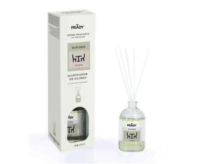 Prady Ambientador Mikado Neutralizador de Olores Para Cocina - Frasco de Cristal 100 ml y Varitas Difusoras