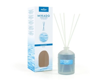 Prady Ambientador Mikado Oceano - Frasco de Cristal 100 ml y Varitas Difusoras