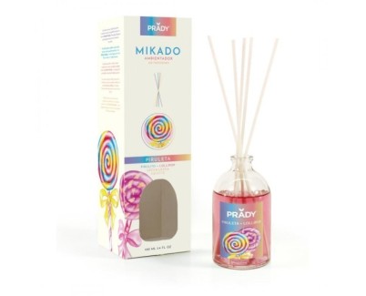 Prady Ambientador Mikado Piruleta - Frasco de Cristal 100 ml y Varitas Difusoras