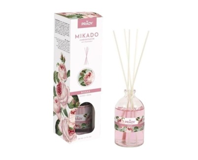 Prady Ambientador Mikado Rosas - Frasco de Cristal 100 ml y Varitas Difusoras