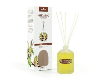 Prady Ambientador Mikado Vainilla - Frasco de Cristal 100 ml y Varitas Difusoras