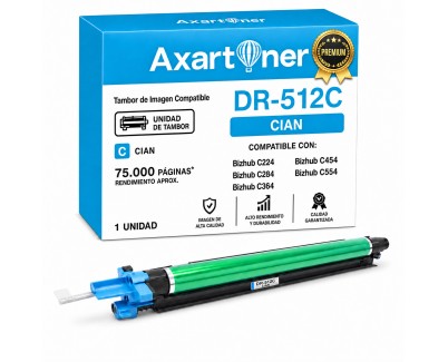 PREMIUM Compatible Konica Minolta DR512 Cyan Tambor de Imagen DR512C / A2XN0TD (Drum) para bizhub C224 C224e C284 C284e C364 C364e C454 C454e C554 C554e