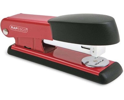 Rapesco Bowfin Grapadora Metalica de Sobremesa - Hasta 25 Hojas - Grapas 26/6, 24/6 - Grapado Cerrado y Abierto - Color Rojo/Negro