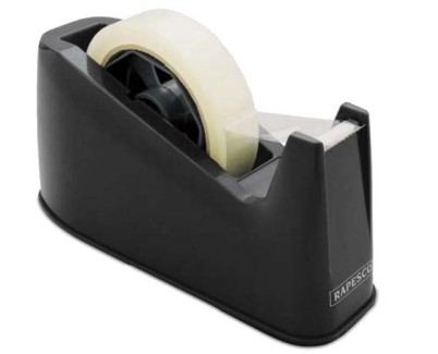 Rapesco Portarollos para Cinta Adhesiva 25mmx66m - Base de Goma Antideslizante - Cinta no Incluida - Color Negro