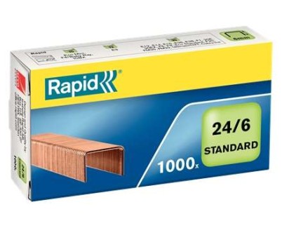 Rapid Confort Caja de 1000 Grapas 24/6 - Hasta 20 Hojas - Alambre Flexible Cobreado - Patilla de 6mm