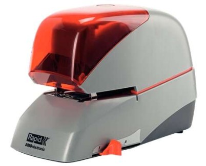 Rapid Supreme 5080e Grapadora Electrica de Sobremesa + Cartucho de 5000 Grapas - Grapa hasta 80 Hojas - Profundidad de Grapado Ajustable hasta 50mm - Color Gris/Naranja