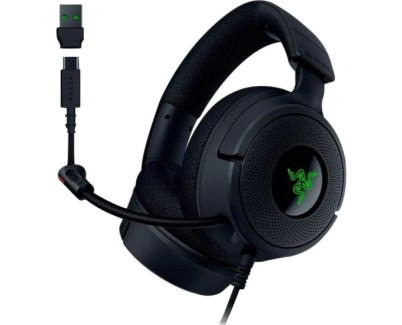 Razer Kraken V4 X Auriculares Gaming - Microfono Plegable Cardioide Razer HyperClear - Sonido 7.1 - Multiplataforma - Conexion USB - Color Negro