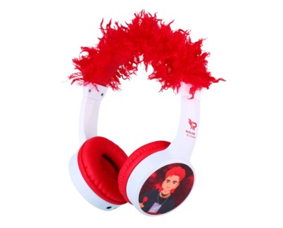 Redlox by Chuster Tuber Auriculares Bluetooth 5.3 con Pelo - Altavoz 30mm - Bateria 200mAh - Autonomia hasta 24h - Alcance 10m - 32Ohm - Sensibilidad 82dB - Color Blanco y Rojo
