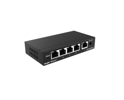 Ruijie RG-ES205GC Switch de Sobremesa - 5 Puertos Ethernet hasta 1Gbps - Vlan - Dhcp Snooping para Seguridad Avanzada - Gestion Remota con la Nube - Color Negro