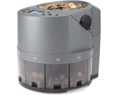 Safescan 1450 Eur Contadora y Clasificadora Automatica de Monedas - Cuenta y Clasifica 500 Monedas por Minuto - Funcion de Impresion - Capacidad de la Tolva de hasta 1.000 Monedas