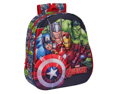 Safta Avengers Mochila 3D - Asa de Mano - Portabotellas Lateral - 27x33x10cm - Color Negro