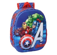 Safta Avengers Mochila 3D de 8.64L - Portabotellas - Tarjeta de Identificacion Personal - Hombreras Acolchadas - 27x33x10cm - Color Rojo y Azul