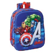 Safta Avengers Mochila Guarderia 3D de 6L - Asa de Mano Superior - Asas Regulables y Acolchadas - Cierre de Cremallera - 22x27x10cm - Color Rojo y Azul