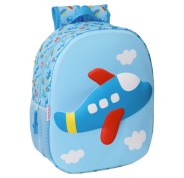 Safta Avion Mochila 3D - Portabotellas - Hombreras Acolchadas - Asa Superior - Color Azul Claro