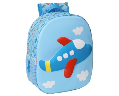 Safta Avion Mochila 3D - Portabotellas - Hombreras Acolchadas - Asa Superior - Color Azul Claro