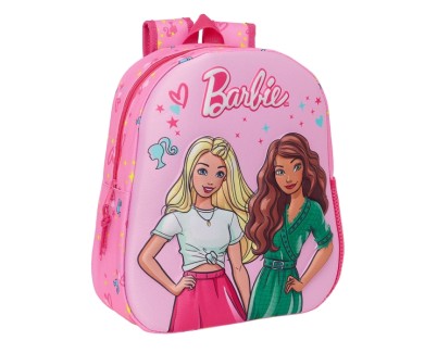 Safta Barbie Mochila 3D - Asa de Mano - Portabotellas Lateral - 27x33x10cm - Color Rosa