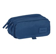 Safta Basic Portatodo - 3 Compartimentos con Cremalleras - Bolsillo Frontal - Cinta Adaptable - 1.72L - 215x80x100mm - Color Azul Marino