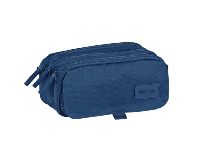 Safta Basic Portatodo - 3 Compartimentos con Cremalleras - Bolsillo Frontal - Cinta Adaptable - 1.72L - 215x80x100mm - Color Azul Marino