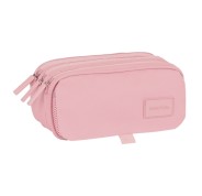 Safta Basic Portatodo - 3 Compartimentos con Cremalleras - Bolsillo Frontal - Cinta Adaptable - 1.72L - 215x80x100mm - Color Rosa