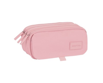 Safta Basic Portatodo - 3 Compartimentos con Cremalleras - Bolsillo Frontal - Cinta Adaptable - 1.72L - 215x80x100mm - Color Rosa