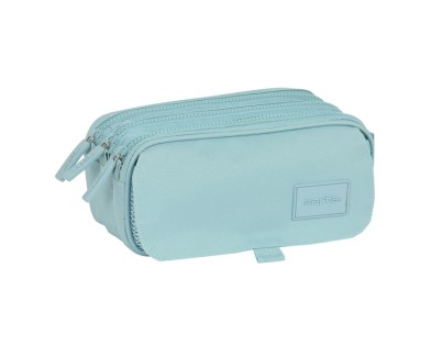 Safta Basic Portatodo - 3 Compartimentos con Cremalleras - Bolsillo Frontal - Cinta Adaptable - 1.72L - 215x80x100mm - Color Turquesa