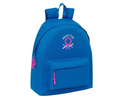 Safta Benetton Basics Azulina Mochila - Bolsillo Frontal - Hombreras Acolchadas - Doble Tirador en Cremallera - Asa de Mano Superior - 20.80L - 330x150x420mm - Color Azul