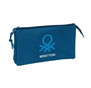 Safta Benetton Basics Marino Portatodo - 3 Compartimentos con Cremalleras - Bolsillo Interior - 0.6L - 220x30x120mm - Color Azul Oscuro