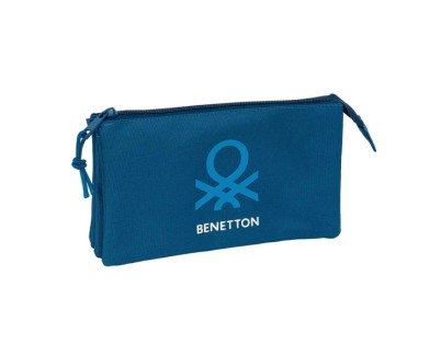 Safta Benetton Basics Marino Portatodo - 3 Compartimentos con Cremalleras - Bolsillo Interior - 0.6L - 220x30x120mm - Color Azul Oscuro