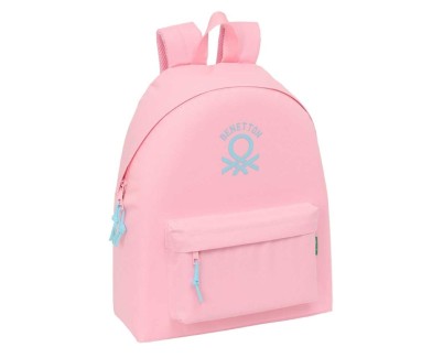 Safta Benetton Basics Mochila - Bolsillo Frontal - Hombreras Acolchadas - Doble Cremallera Principal - Asa Superior - 20.80L - 330x150x420mm - Color Rosa Pastel