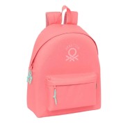 Safta Benetton Basics Mochila - Bolsillo Frontal - Hombreras Acolchadas - Espalda Ergonomica - Doble Tirador en Cremallera - Asa Superior - 20.80L - 330x150x420mm - Color Coral