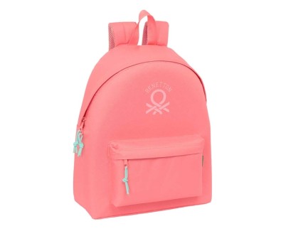 Safta Benetton Basics Mochila - Bolsillo Frontal - Hombreras Acolchadas - Espalda Ergonomica - Doble Tirador en Cremallera - Asa Superior - 20.80L - 330x150x420mm - Color Coral