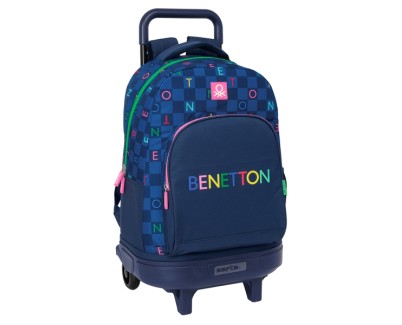 Safta Benetton Damero Mochila con Carro Integrado - Extraible para Facilitar su Limpieza - Base Reforzada - Asa Extraible - 33x45x22cm - Color Azul Marino