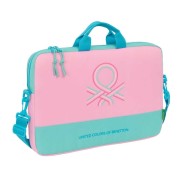 Safta Benetton Dolce Maletin para Portatil hasta 15.6\" - Interior Acolchado - Bandolera Ajustable - Asas en la Parte Superior - Doble Tirador - 4L - 400x40x270mm - Color Rosa Pastel