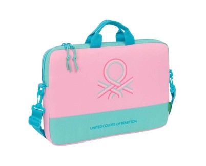 Safta Benetton Dolce Maletin para Portatil hasta 15.6\" - Interior Acolchado - Bandolera Ajustable - Asas en la Parte Superior - Doble Tirador - 4L - 400x40x270mm - Color Rosa Pastel