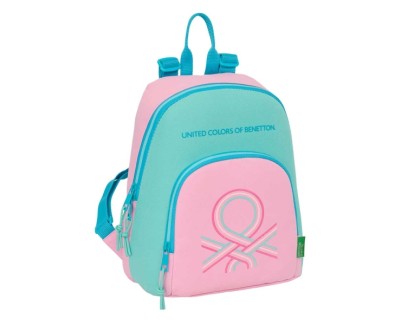 Safta Benetton Dolce Mini Mochila - Bolsillo Frontal - Cremallera Doble - Bolsillo Interior Seguro - Bolsillo Trasero - Hombreras Ajustables - Asa Superior - 250x130x300mm - Color Rosa Pastel