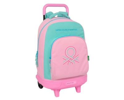 Safta Benetton Dolce Mochila con Carro - Extraible - Bolsillo Frontal - Portabotellas - Tirador Doble - Hombreras Acolchadas - Asa Acolchada - Tarjeta ID - 330x220x450mm - Color Rosa Pastel