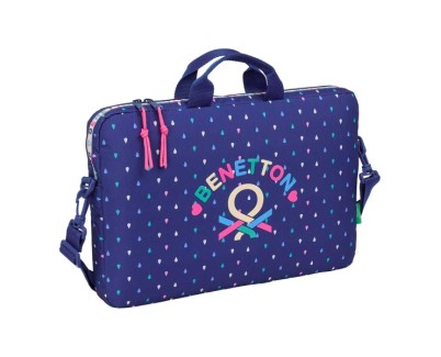 Safta Benetton Drop Maletin para Portatil hasta 15.6\" - Cremallera - Interior Acolchado - Asas de Mano - Doble Cremallera - 4L - 400x40x270mm - Color Azul Oscuro